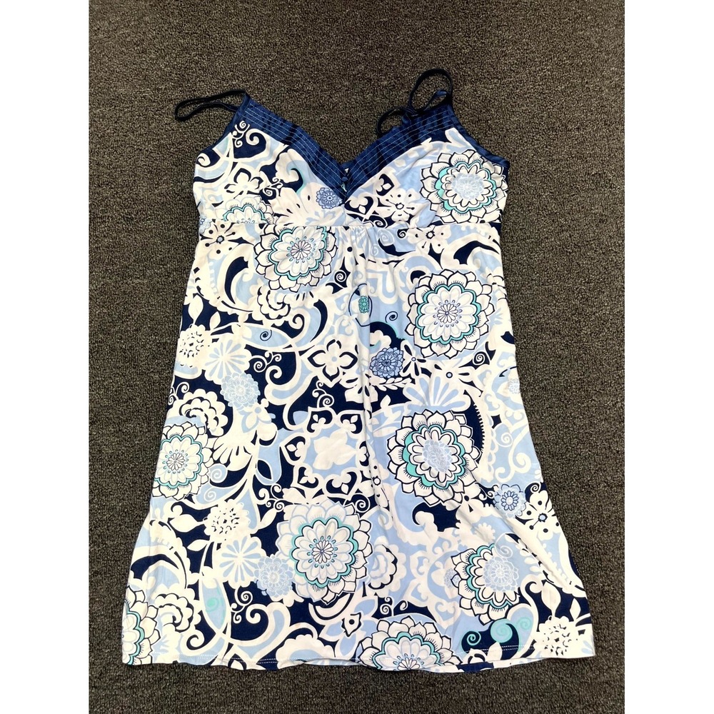 Womens Slip Dress S White Blue Floral Boho Pleated Classic Fit Adjustable Strap